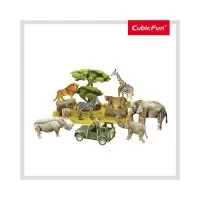 Puzzle 3D cu brosura - Animale salbatice 69 piese