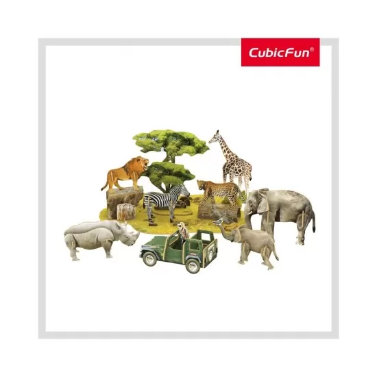 Puzzle 3D cu brosura - Animale salbatice 69 piese Puzzle 3D cu brosura - Animale salbatice 69 piese