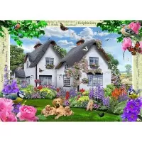 Puzzle casuta cu flori si animale 1000 piese Ravensburger