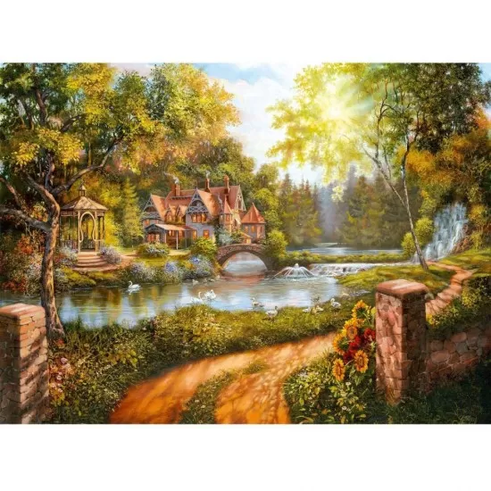 Puzzle casuta langa rau 500 piese Puzzle casuta langa rau 500 piese