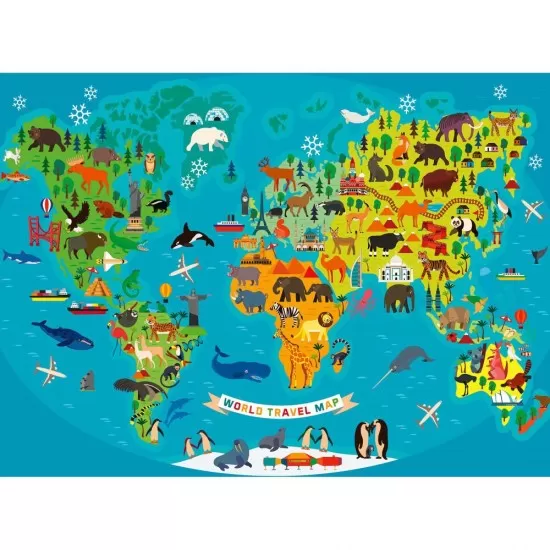 Puzzle harta lumii cu animale 150 piese Ravensburger Puzzle harta lumii cu animale 150 piese Ravensburger