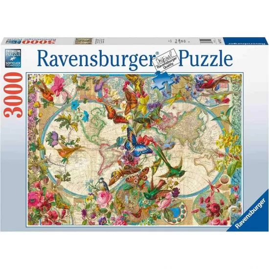 Puzzle 3000 piese Ravensburger - Harta lumii cu fauna si flora Puzzle 3000 piese Ravensburger - Harta lumii cu fauna si flora