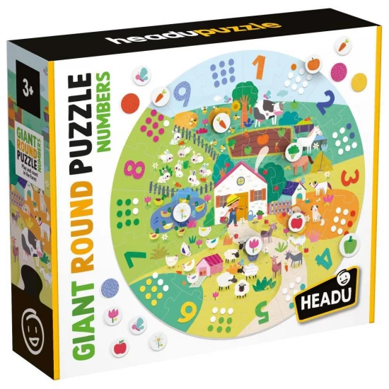 Puzzle mare rotund Headu Ferma cu numere 37 piese Puzzle mare rotund Headu Ferma cu numere 37 piese
