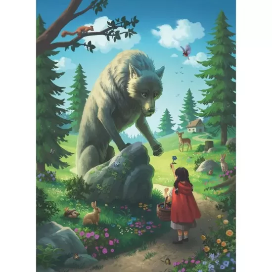 Puzzle Scufita Rosie si lupul 100 piese glitter Ravensburger Puzzle Scufita Rosie si lupul 100 piese glitter Ravensburger