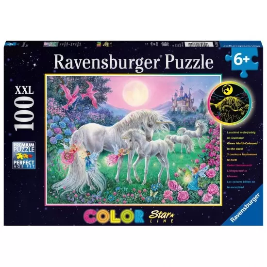 Puzzle unicorni la lumina lunii 100 piese Starline Ravensburger Puzzle unicorni la lumina lunii 100 piese Starline Ravensburger