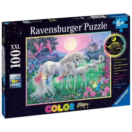 Puzzle unicorni la lumina lunii 100 piese Starline Ravensburger Puzzle unicorni la lumina lunii 100 piese Starline Ravensburger