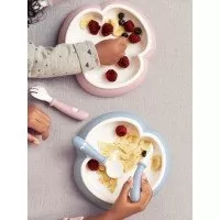 2 Seturi hranire cu farfurie, lingurita si furculita pentru bebe Powder Blue BabyBjorn