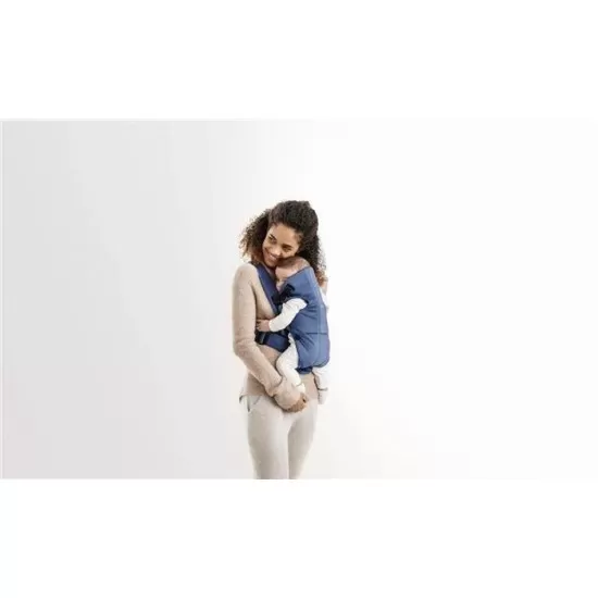 Marsupiu anatomic BabyBjorn Mini cu pozitii multiple de purtare Vintage Indigo Bumbac