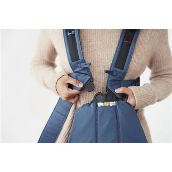 Marsupiu anatomic BabyBjorn Mini cu pozitii multiple de purtare Vintage Indigo Bumbac