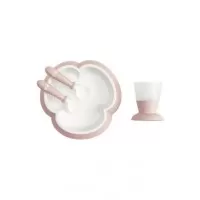 Set hranire BabyBjorn Powder Pink - Farfurie, lingurita, furculita si pahar pentru bebe