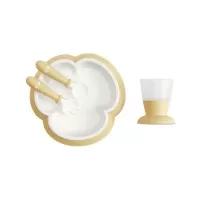 Set hranire BabyBjorn Powder Yellow - Farfurie, lingurita, furculita si pahar pentru bebe