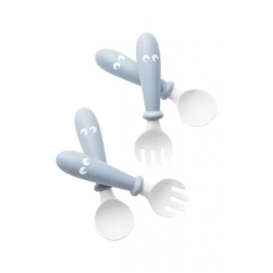 Set lingurite si furculite pentru bebelusi 4 bucati Powder Blue BabyBjorn Set lingurite si furculite pentru bebelusi 4 bucati Powder Blue BabyBjorn