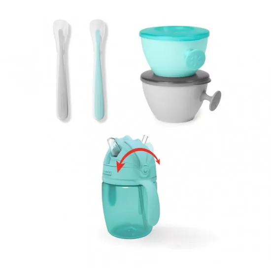 Set de hranire Easy-Feed (sticla cu pai, 2 lingurite si 2 boluri ergonomice) Skip Hop Set de hranire Easy-Feed (sticla cu pai, 2 lingurite si 2 boluri ergonomice) Skip Hop