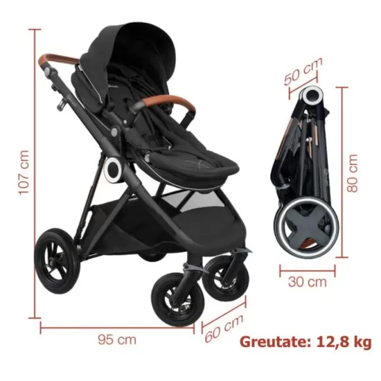 Carucior 3 in 1 Air Halime black – cadru Black BabyGo Carucior 3 in 1 Air Halime black – cadru Black BabyGo