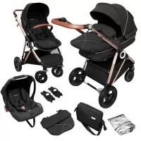 Carucior 3 in 1 Air Halime black – cadru Gold BabyGo