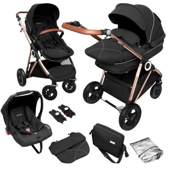 Carucior 3 in 1 Air Halime black – cadru Gold BabyGo Carucior 3 in 1 Air Halime black – cadru Gold BabyGo
