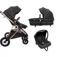 Carucior 3 in 1 Air Halime black – cadru Gold BabyGo