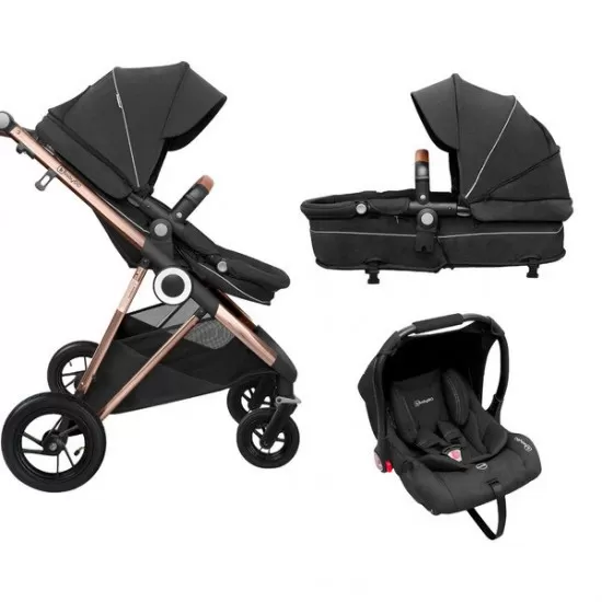 Carucior 3 in 1 Air Halime black – cadru Gold BabyGo Carucior 3 in 1 Air Halime black – cadru Gold BabyGo