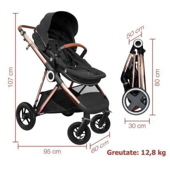 Carucior 3 in 1 Air Halime black – cadru Gold BabyGo Carucior 3 in 1 Air Halime black – cadru Gold BabyGo