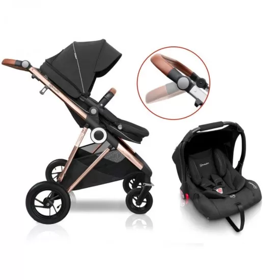 Carucior 3 in 1 Air Halime black – cadru Gold BabyGo Carucior 3 in 1 Air Halime black – cadru Gold BabyGo