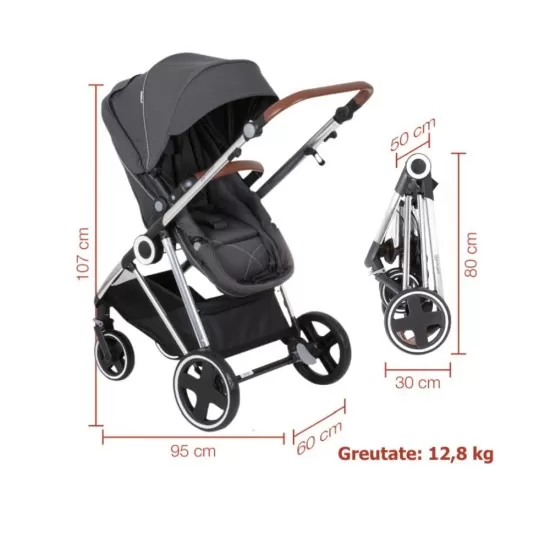Carucior 3 in 1 Halime – cadru Silver BabyGo Carucior 3 in 1 Halime – cadru Silver BabyGo