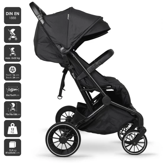 Carucior pliabil pentru gemeni BabyGo GoTwice Black Carucior pliabil pentru gemeni BabyGo GoTwice Black
