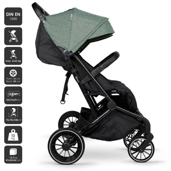 BabyGo - Carucior pliabil pentru gemeni GoTwice, Green BabyGo - Carucior pliabil pentru gemeni GoTwice, Green