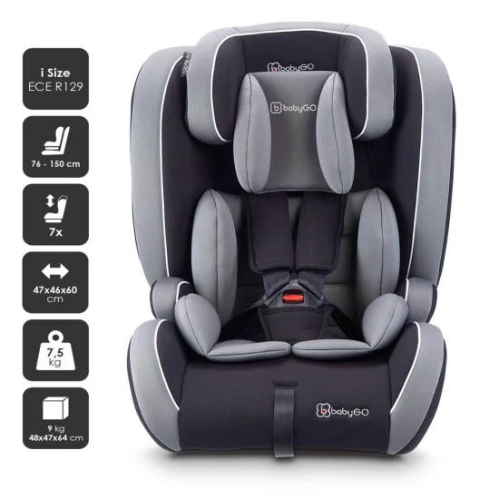 Scaun auto BabyGo i-Size FreeFix Grey, 76-150 cm, certificat R129 Scaun auto BabyGo i-Size FreeFix Grey, 76-150 cm, certificat R129