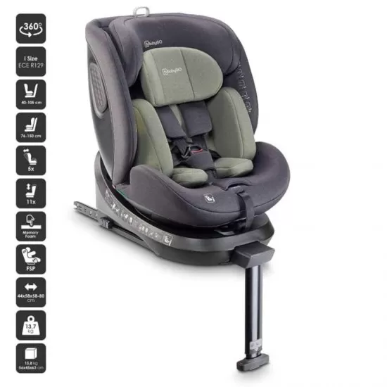 Scaun auto rotativ cu isofix BabyGo MOVE360 Green 40-150 cm certificat R129 Scaun auto rotativ cu isofix BabyGo MOVE360 Green 40-150 cm certificat R129