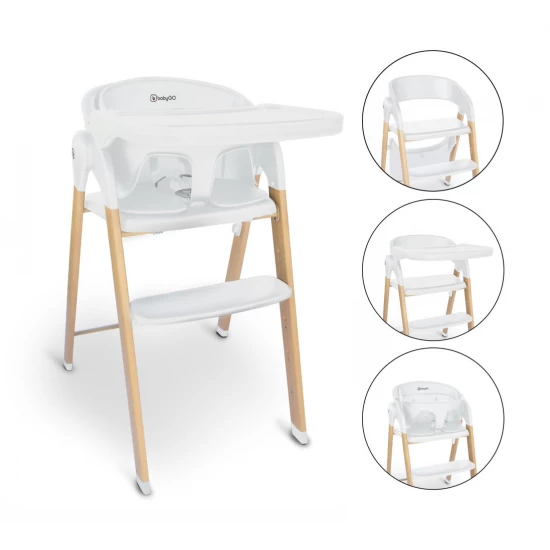 Scaun de masa 3 in 1 transformabil BabyGo Levels Alb