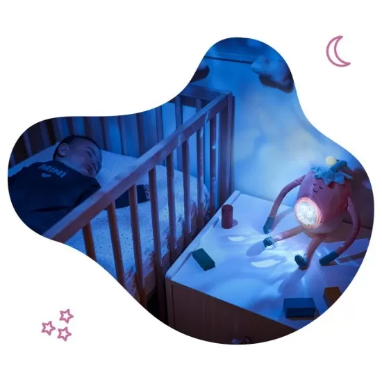 Lampa de veghe Barnabe in forma de capsuna cu proiectii si sunete linistitoare Badabulle Lampa de veghe Barnabe in forma de capsuna cu proiectii si sunete linistitoare Badabulle