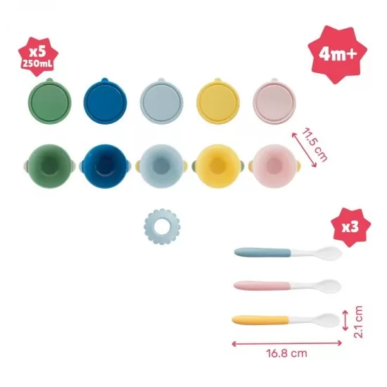 Set 5 boluri si 3 lingurite colorate Badabulle