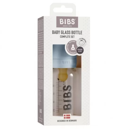 Set complet biberon din sticla anticolici 110 ml Baby Blue BIBS Set complet biberon din sticla anticolici 110 ml Baby Blue BIBS
