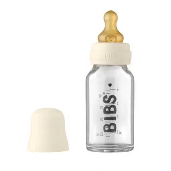 Set complet biberon din sticla anticolici 110 ml Ivory BIBS Set complet biberon din sticla anticolici 110 ml Ivory BIBS