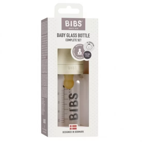 Set complet biberon din sticla anticolici 110 ml Ivory BIBS Set complet biberon din sticla anticolici 110 ml Ivory BIBS