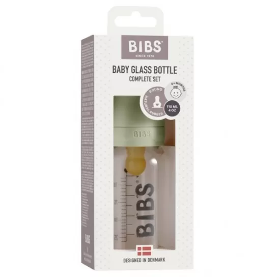 Set complet biberon din sticla anticolici 110 ml Sage BIBS Set complet biberon din sticla anticolici 110 ml Sage BIBS