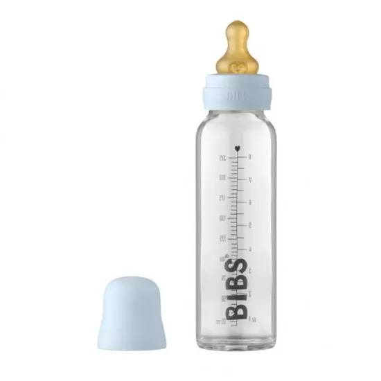 Set complet biberon din sticla anticolici 225 ml Baby Blue BIBS Set complet biberon din sticla anticolici 225 ml Baby Blue BIBS