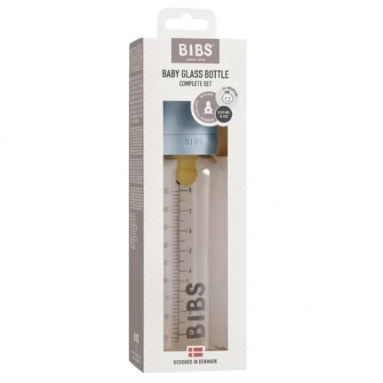 Set complet biberon din sticla anticolici 225 ml Baby Blue BIBS Set complet biberon din sticla anticolici 225 ml Baby Blue BIBS