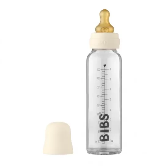 Set complet biberon din sticla anticolici 225 ml Ivory BIBS Set complet biberon din sticla anticolici 225 ml Ivory BIBS