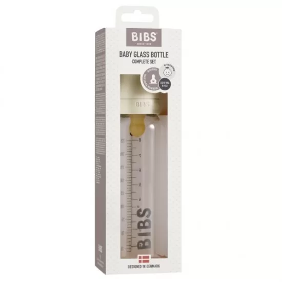 Set complet biberon din sticla anticolici 225 ml Ivory BIBS Set complet biberon din sticla anticolici 225 ml Ivory BIBS