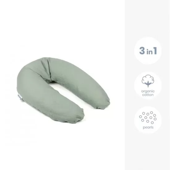 Perna mare 3 in 1 Doomoo Comfy Big Tetra Green din bumbac organic Perna mare 3 in 1 Doomoo Comfy Big Tetra Green din bumbac organic