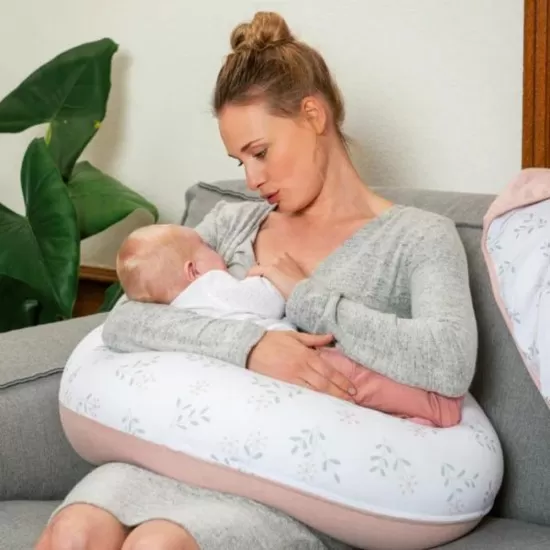 Perna mare pentru gravide si bebelusi 3 in 1 din bumbac organic Doomoo Buddy Spring Pink Perna mare pentru gravide si bebelusi 3 in 1 din bumbac organic Doomoo Buddy Spring Pink