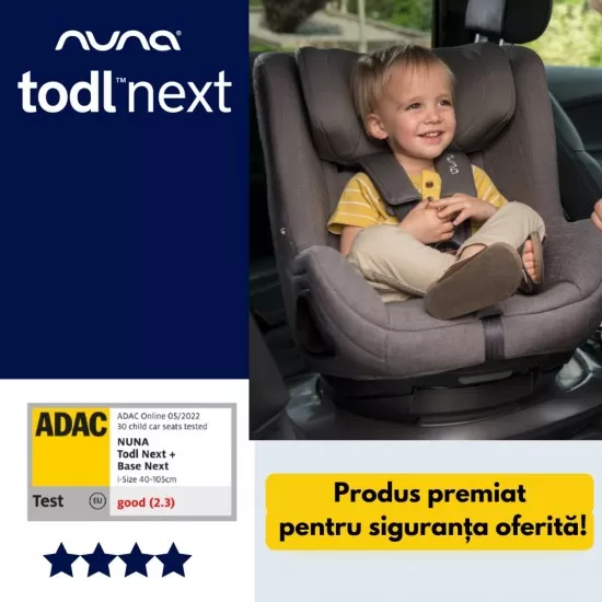Set Scaun auto rotativ i-Size TODL next Caviar, 40-105 cm + Baza isofix BASE next i-Size pentru TODL next Nuna Set Scaun auto rotativ i-Size TODL next Caviar, 40-105 cm + Baza isofix BASE next i-Size pentru TODL next Nuna