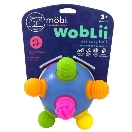 Minge senzoriala cu elemente colorate mobile Woblii Minge senzoriala cu elemente colorate mobile Woblii