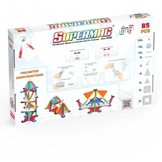 Set de constructie magnetic Supermag Projects Multicolor 85 piese Set de constructie magnetic Supermag Projects Multicolor 85 piese