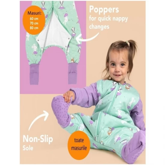 Sac de dormit cu picioruse si maneca lunga detasabila Ballerina 70 cm + manseta 2.5 Tog Sac de dormit cu picioruse si maneca lunga detasabila Ballerina 70 cm + manseta 2.5 Tog