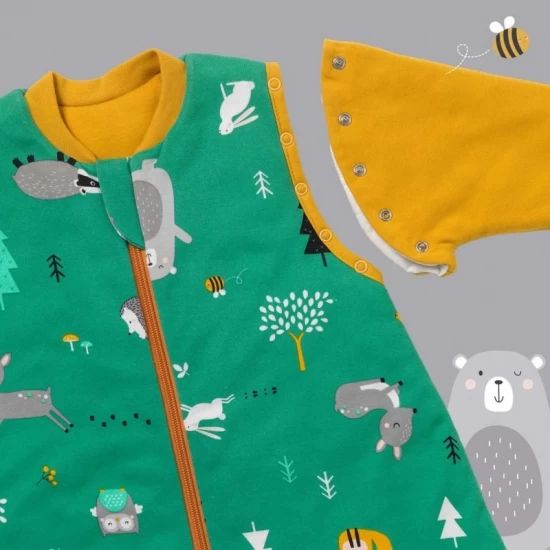 Sac de dormit cu picioruse si maneca lunga detasabila Woodland Animals 80 cm + manseta 3.5 Tog Sac de dormit cu picioruse si maneca lunga detasabila Woodland Animals 80 cm + manseta 3.5 Tog