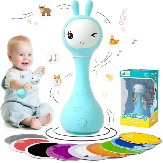 Iepuras interactiv pentru bebelusi Alilo Smarty Bunny albastru, RO/EN Iepuras interactiv pentru bebelusi Alilo Smarty Bunny albastru, RO/EN