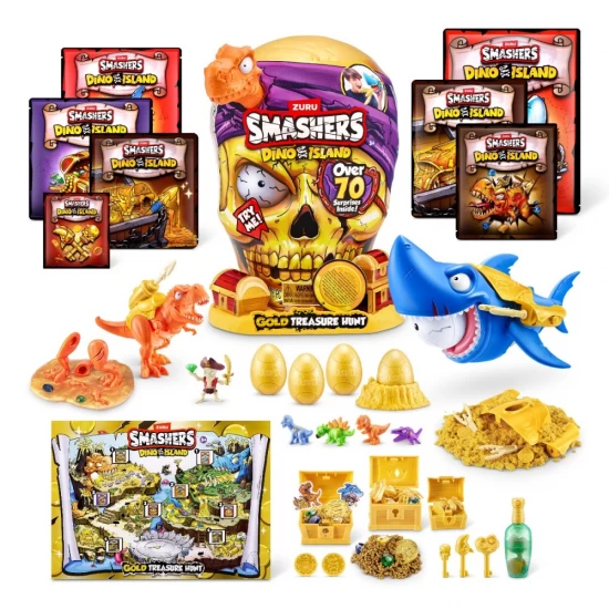 Set cu peste 70 figurine si accesorii Gold Treasure Hunter Smashers Dino Island Set cu peste 70 figurine si accesorii Gold Treasure Hunter Smashers Dino Island