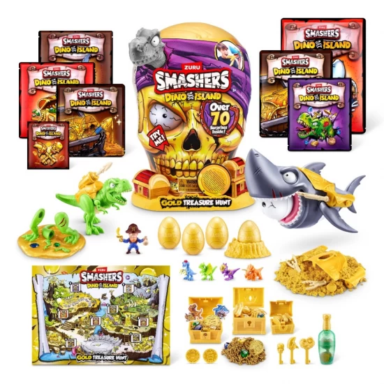 Set cu peste 70 figurine si accesorii Gold Treasure Hunter Smashers Dino Island Set cu peste 70 figurine si accesorii Gold Treasure Hunter Smashers Dino Island